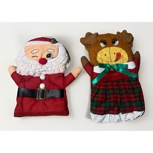 New 2 Vintage Oven Mitts pot holders Santa Reindeer cute Christmas Kitchen decor